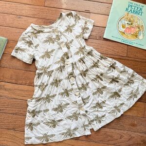 kate quinn Cream Bamboo Dress with Golden Green Bee Print, 18-24m